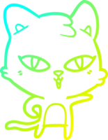 cold gradient line drawing of a cartoon cat png