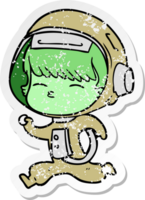 verontruste sticker van een cartoon nieuwsgierig rennende astronaut png