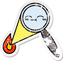 distressed sticker of a cute cartoon magnifying glass png