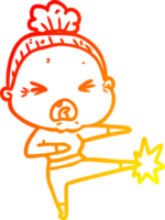 warm gradient line drawing of a cartoon angry old woman png