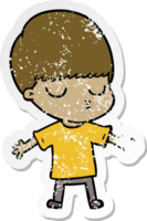 distressed sticker of a cartoon calm boy png