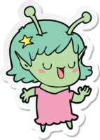 sticker of a happy alien girl cartoon png