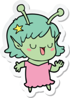 autocollant d'un dessin animé de fille extraterrestre heureuse png