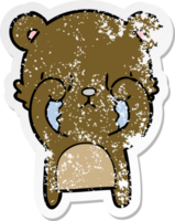 distressed sticker of a crying cartoon bear png