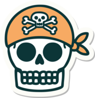 pegatina de tatuaje al estilo tradicional de una calavera pirata png