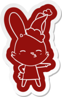 curious bunny quirky cartoon  sticker of a wearing santa hat png