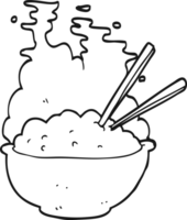 hand drawn black and white cartoon bowl of hot rice png