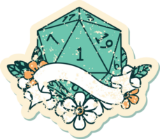 estilo de tatuaje retro natural uno d20 tirada de dados png