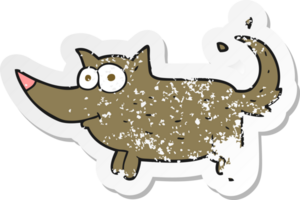 retro distressed sticker of a cartoon dog wagging tail png