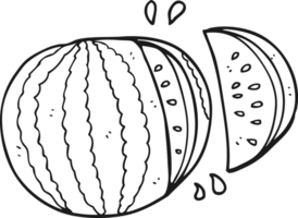 hand drawn black and white cartoon watermelon png