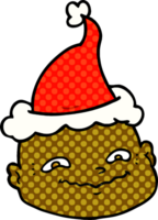 main tiré bande dessinée livre style illustration de une chauve homme portant Père Noël chapeau png