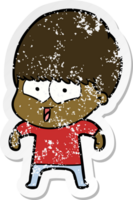 distressed sticker of a cartoon happy boy png