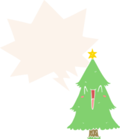cartoon christmas tree with speech bubble in retro style png