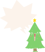 tekenfilm Kerstmis boom met toespraak bubbel in retro stijl png