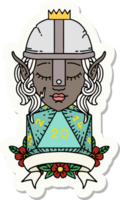 sticker of a elf fighter with natural 20 dice roll png