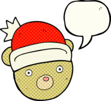 hand drawn comic book speech bubble cartoon teddy bear wearing christmas hat png