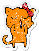 distressed sticker of a cartoon cat png