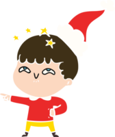 hand drawn flat color illustration of a amazed boy wearing santa hat png