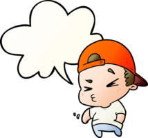 cartoon cool kid with speech bubble in smooth gradient style png