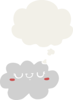 carino cartone animato nube con pensato bolla nel retrò stile png