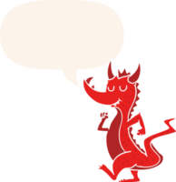 cartoon cute dragon with speech bubble in retro style png