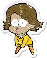 distressed sticker of a cartoon girl pouting png