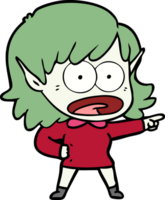 cartoon shocked elf girl pointing png