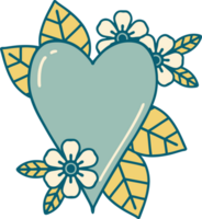 iconic tattoo style image of a botanical heart png