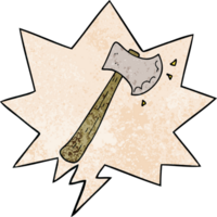 cartoon axe with speech bubble in retro texture style png