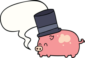 cartoon pig wearing top hat with speech bubble png