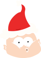 hand drawn flat color illustration of a curious bald man wearing santa hat png