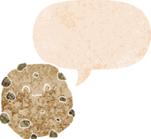 cartoon biscuit with speech bubble in grunge distressed retro textured style png