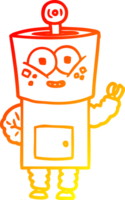 warm gradient line drawing of a happy cartoon robot waving hello png