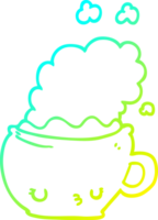 cold gradient line drawing of a cute cartoon coffee cup png