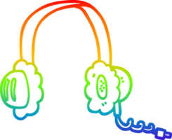 rainbow gradient line drawing of a cartoon music headphones png