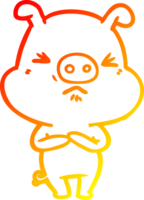 warm gradient line drawing of a cartoon angry pig png