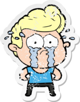 distressed sticker of a cartoon crying man png