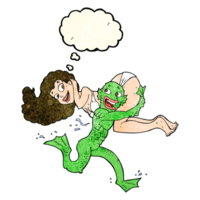 cartoon swamp monster carrying girl in bikini with thought bubble png
