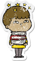 distressed sticker of a cartoon amazed boy png