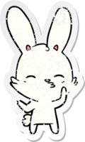 autocollant en détresse d'un dessin animé de lapin curieux png