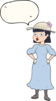 hand drawn speech bubble cartoon woman in sensible dress png