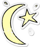 hand drawn distressed sticker cartoon doodle of the moon and a star png