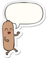 cartoon dancing sausage with speech bubble sticker png