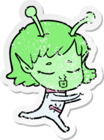 distressed sticker of a cartoon alien girl png