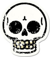 Distressed Sticker Tattoo im traditionellen Stil eines Totenkopfes png