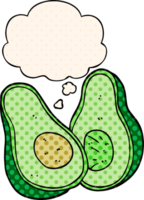 cartoon avocado with thought bubble in comic book style png