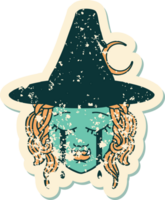 Retro Tattoo Style crying half orc witch character face png