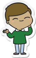 sticker of a cartoon shy smiling boy png