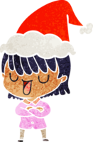 main tiré rétro dessin animé de une femme portant Père Noël chapeau png