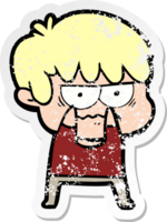 distressed sticker of a annoyed cartoon boy png